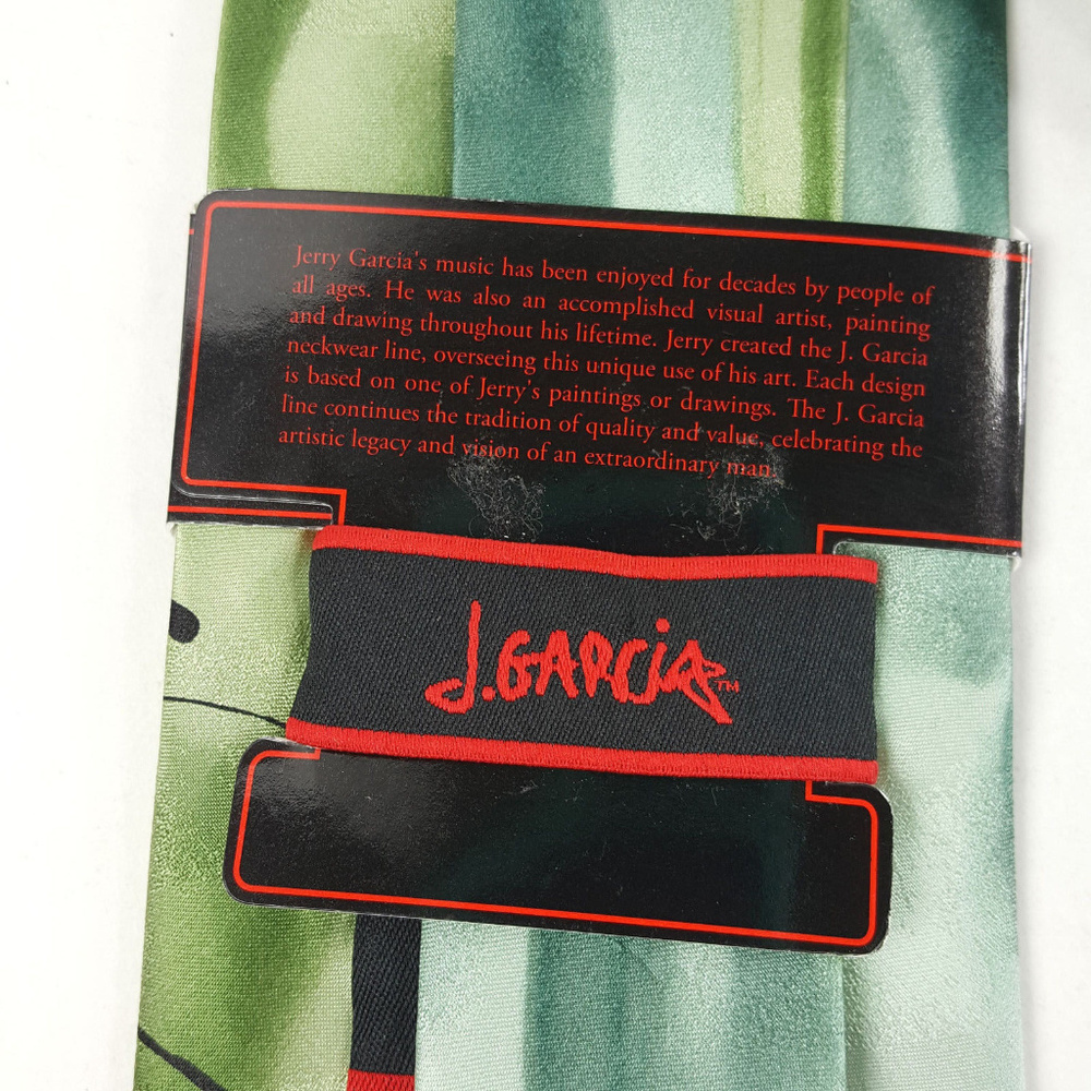 NWT J. Garica Mens 100% Silk Green Blue Tie - Picture 3 of 8
